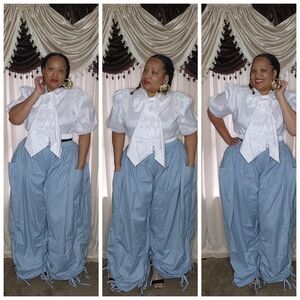 Wide Leg Blue Pants for Women